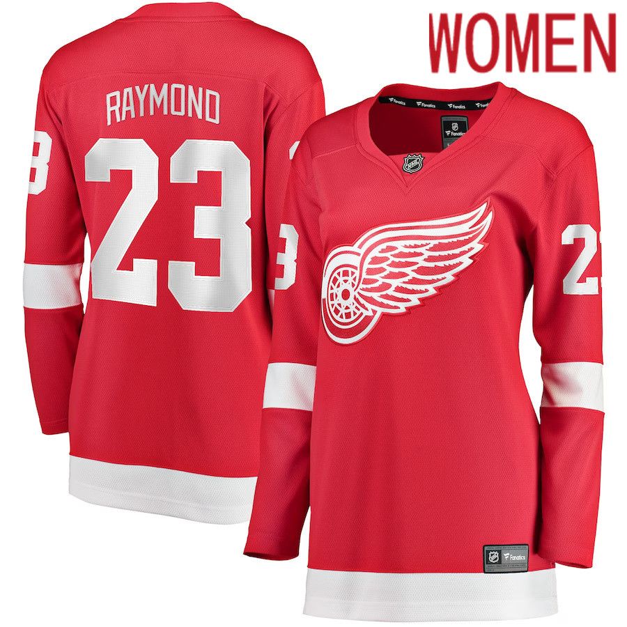 Women Detroit Red Wings 23 Lucas Raymond Fanatics Branded Red Home Breakaway Player NHL Jersey